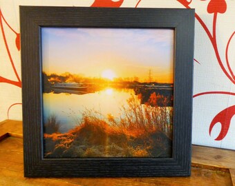Original Framed Print Winter Sun at Pilling Lock Marina