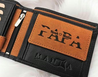 Brieftasche Leder Herren mit Gravur, Personalisierter Geldbeutel, Portemonnaie, Geschenk für Ihn, Vatertag, Geburtstag für Papa