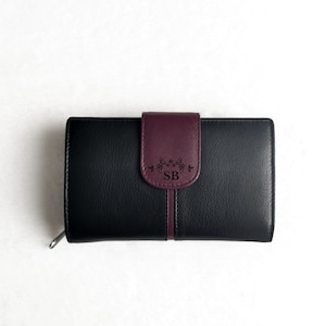 Geldbeutel Damen personalisiert, Leder Geldbörse, Portemonnaie aus Nappaleder, Geschenk zum Geburtstag für Oma, Mama, Tante, Weihnachten