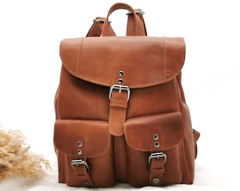 Echtleder Rucksack für Damen, City-Rucksack, Brauner Lederrucksack, Alltagsrucksack, Frauen Rucksack, Geschenkidee Geburtstag Mama, Freundin