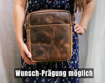 Echtleder Umhängetasche, Crossbody Bag Unisex, Braune Schultertasche, Crossover Bag, Ledertasche, Geschenkidee Herren und Damen