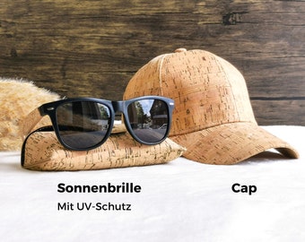 Sonnenbrille und Basecap aus Kork | Nachhaltiges Set aus nachwachsendem Kork der portugiesischen Kork-Eiche | UV-Schutz und C E | Truckercap