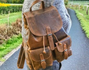 XXL leather backpack, large high-quality leisure backpack made of buffalo leather, spacious bag backpack, brown genuine leather backpack, gift idea