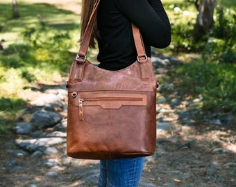 Leather handle bag, shoulder bag, shoulder bag, genuine leather crossbody bag women, brown handbag, crossover bag, buffalo leather, leather bag