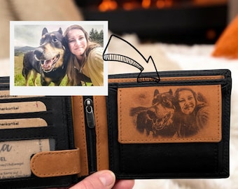 Brieftasche Leder Herren mit Gravur, Personalisierter Geldbeutel, Portemonnaie, Weihnachten, Fotogravur, Geschenk Geburtstag für Papa