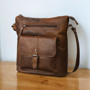 Echtleder Umhängetasche, Schultertasche, Echtleder Crossbody Bag Damen, Braune Handtasche, Crossover Bag, Büffelleder, Ledertasche, Geschenk