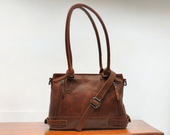 Leder Schultertasche mit Umhängeriemen, Crossbody Bag Damen, Braune Schultertasche, Echtleder, Ledertasche, Geschenkidee Muttertag, Mama