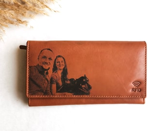 Ladies wallet with photo engraving personalized | Ladies wallet with RFID protection made of cowhide leather | Mother's Day | Wedding anniversary | Gift idea