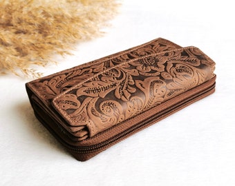 Women's wallet with RFID protection and embossing, leather wallet, wallet made of buffalo leather, gift for birthday, Valentine's Day, Mother's Day