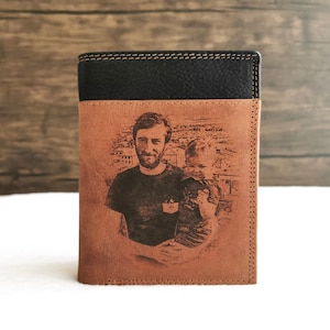 Fotogravur Geldbeutel Brieftasche, Geschenk für Ihn, Geburtstag, Vatertag | Portemonnaie Herren, Geldbörse, Geschenk für Papa oder Ehemann