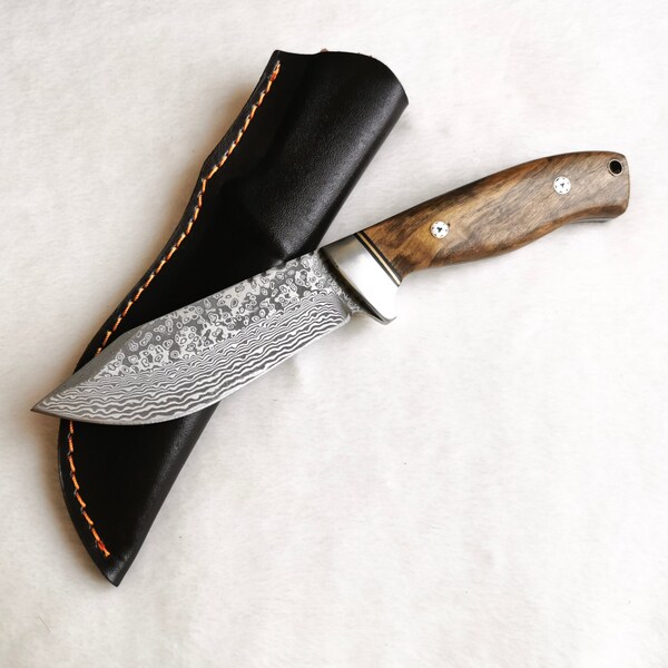 Damascus knife hunting knife with engraving | Gift for him | Knife set with root wood handles | Elaborate mosaic pins | For hunters & nature lovers |