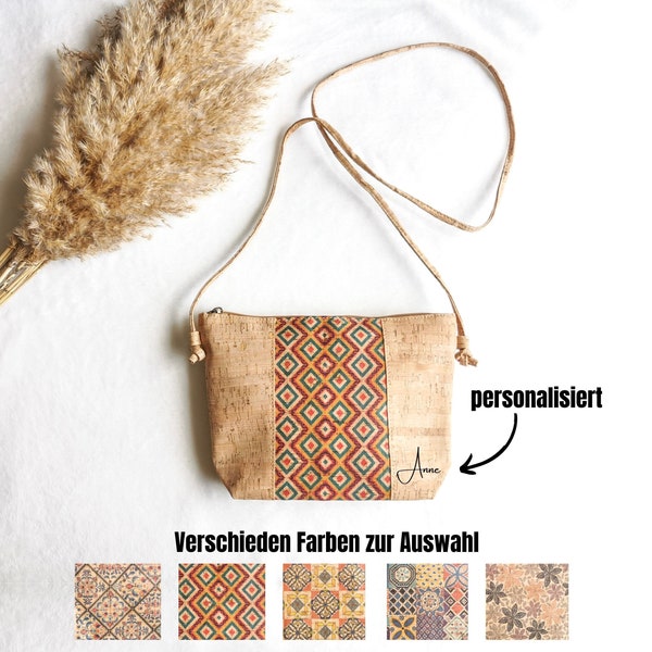 Personalisierte Umhängetasche aus Kork, Sommerliche Crossbody Bag mit Gravur, vegane Korktasche Damen, geschmeidiger Kork, Muttertag