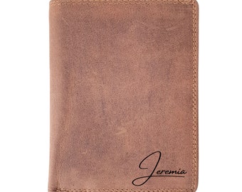Leather wallet with personal engraving as a gift | Desired text, name, desired motif | Gift idea made of genuine buffalo leather with RFID protection