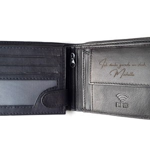 Nappa leather wallet with personal engraving Christmas anniversary Black men's wallet Gift idea with desired name and text image 8