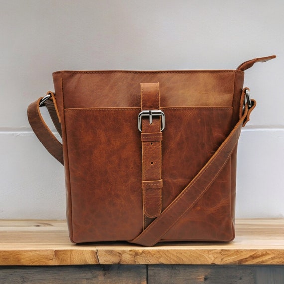 Leder Umhängetasche, Schultertasche, Echtleder Crossbody Bag Damen, Braune Handtasche, Crossover Bag, Büffelleder, Ledertasche, Geschenk