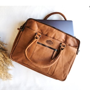 Laptoptasche Businesstasche Echtleder, personalisierbare Herrentasche aus Rindleder, Tablet-Tasche, zum Geburtstag mit Heiß-Prägung