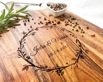 Acacia wood serving board cutting board personalized | Wedding gift | Large grill board with engraving | Pizza board 44 - 51 cm | Decorative board