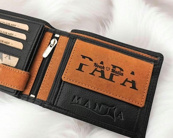 Brieftasche Leder Herren mit Gravur, Personalisierter Geldbeutel, Portemonnaie, Geschenk Vatertag, Fotogravur, Geschenk Geburtstag für Papa