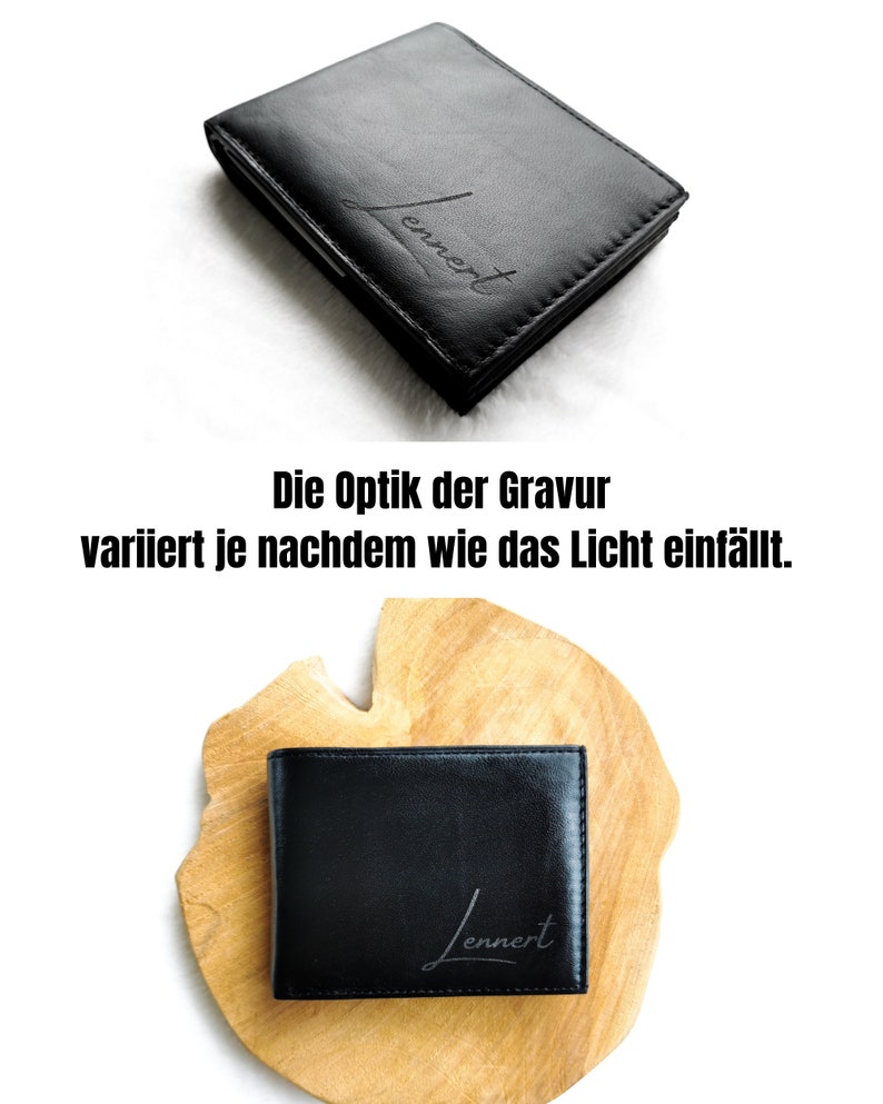 Nappa Ledergeldbeutel mit persönlicher Gravur Weihnachten Jahrestag Schwarze Herren Geldbörse Geschenkidee mit Wunschname und Text Bild 4