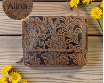 Women's wallet with RFID protection and embossing, leather wallet, buffalo leather purse, gift for birthdays, Valentine's Day, Mother's Day
