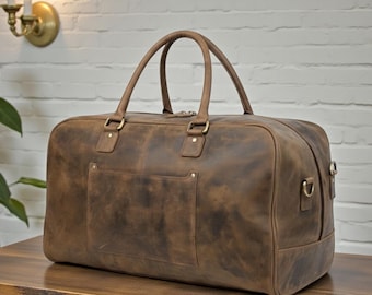 Genuine leather weekender travel bag made of cowhide – vintage leather weekend bag for men & women – duffel bag with patina, gift idea