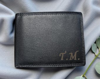 Men's leather wallet with engraving, personalized purse, gift for anniversary, Father's Day, birthday for Dad