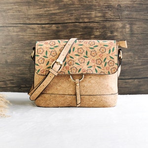 Sac bandoulière en liège au motif ludique, sac crossbody, sac à main femme vegan, liège doux et souple, cadeau pour maman Schmetterlingsblumen