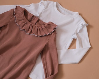 TIERRA Tee Expansion – Indie Sewing Pattern – For sewing girls tees with shoulder frills, neck collar and puff sleeves