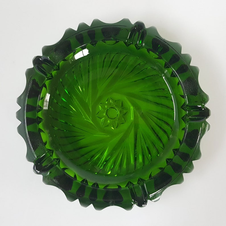 Emerald Green Depression Glass Ashtray Etsy
