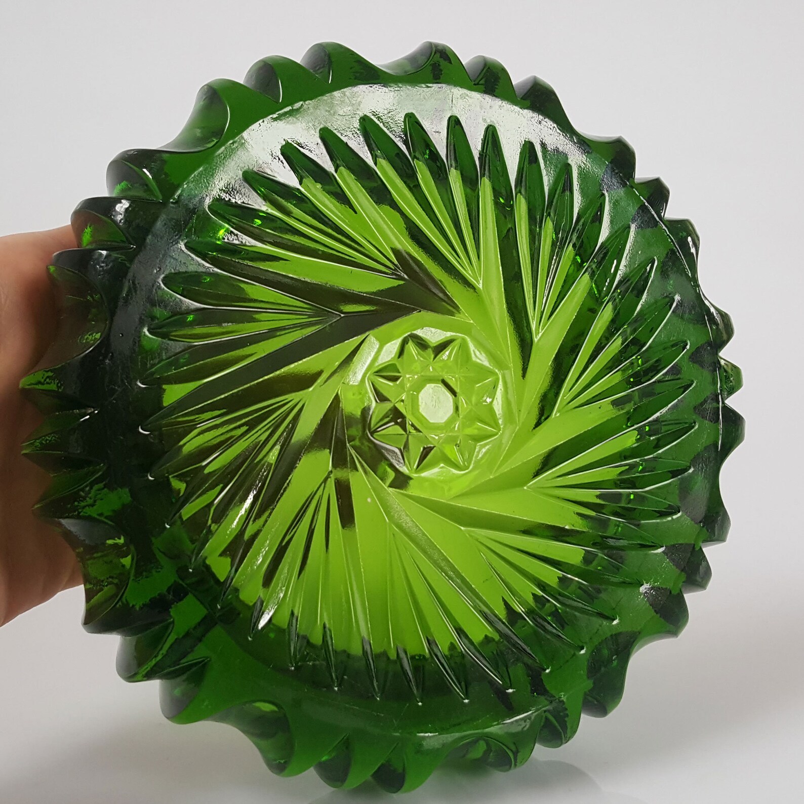 Emerald Green Depression Glass Ashtray Etsy
