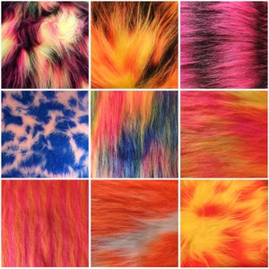 002 Multi Coloured Faux Fur Fabric - Multiple Lengths & Colours