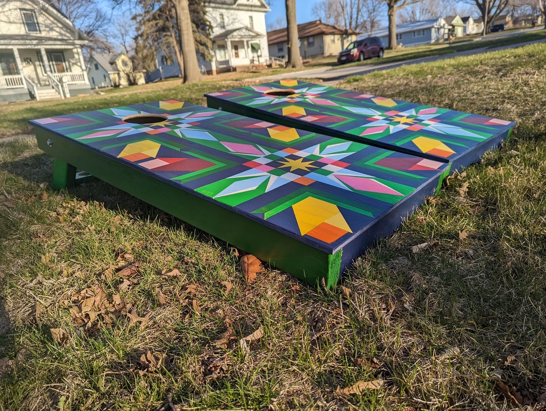 Barn Quilt Cornhole Board Etsy 