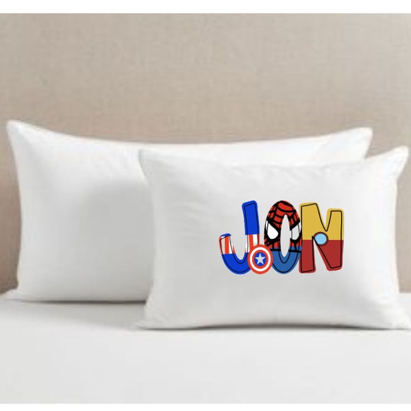 Personalized Pillow Cover for Kids with Super Hero font