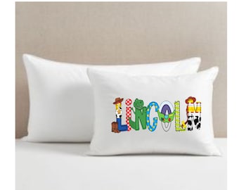Personalized Pillowcase, Personalized Pillow Cover for Kids with Toy Characters font, Toys