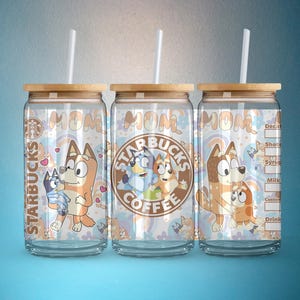 Dog Cartoon Glass Cup, Blue Dog Kids Show Cup