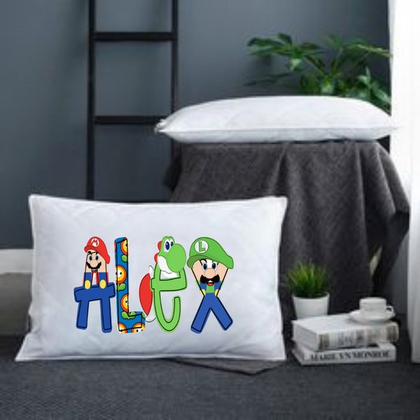 Super Brothers Personalized Pillow Cover for Kids with Super Brothers Gaming font