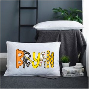 Personalized Pillowcase, Personalized Pillow Cover for Kids with Construction font, construction trucks