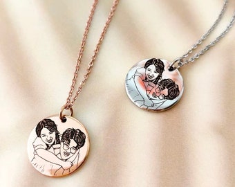 Aangepaste portretketting, fotoketting, Sterling zilveren ketting, Memorial ketting, cadeau voor haar ketting, paar cadeau