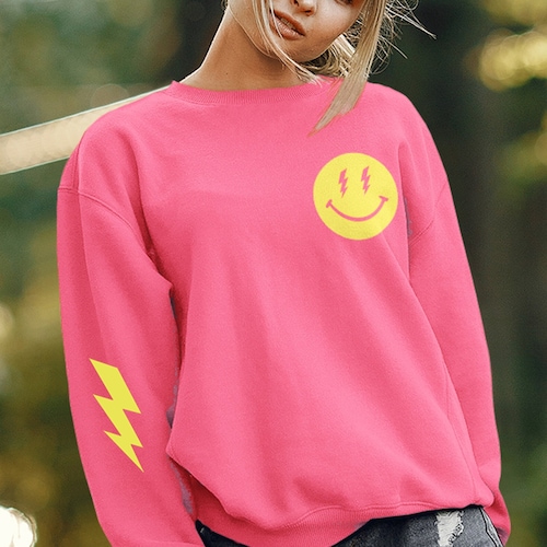 hot pink smiley face sweatshirt