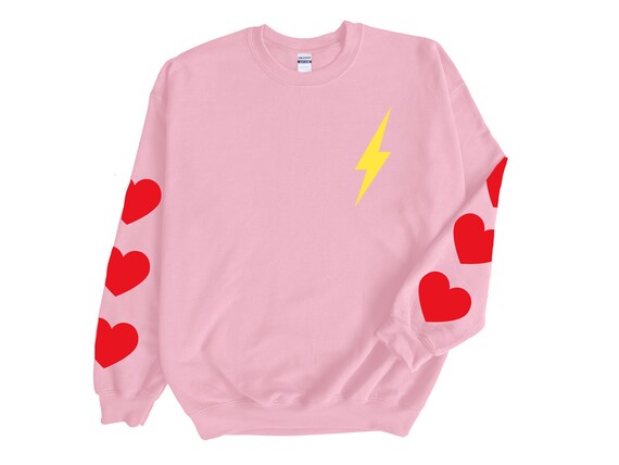 Heart Sleeve Lightning Bolt Crewneck Sweatshirt Trendy Crewneck Aesthetic Crewneck Oversized Sweatshirt Pink Crewneck Lightning Bolt Etsy