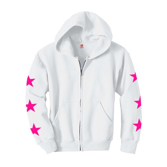 LifestyleOutpost Kids Hot Pink Star Sleeve Zip Up Hoodie, Preppy Sweatshirt, Kid's Star Sweatshirt, Preppy Hoodie, Star Sleeve Hoodie, Preppy Sweatshirt,