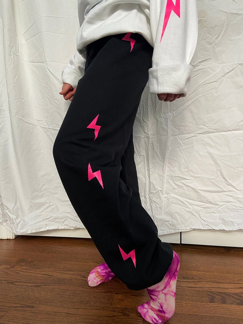 Lightning Bolt Sweatpants, Hot Pink Lightning Bolt, Trendy Sweatpants