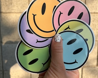 Pegatinas de caras sonrientes, pegatinas de moda, pegatinas preppy, pegatinas de vinilo, pegatinas para botellas de agua, de vuelta al cole, pegatinas para cuadernos, coloridas