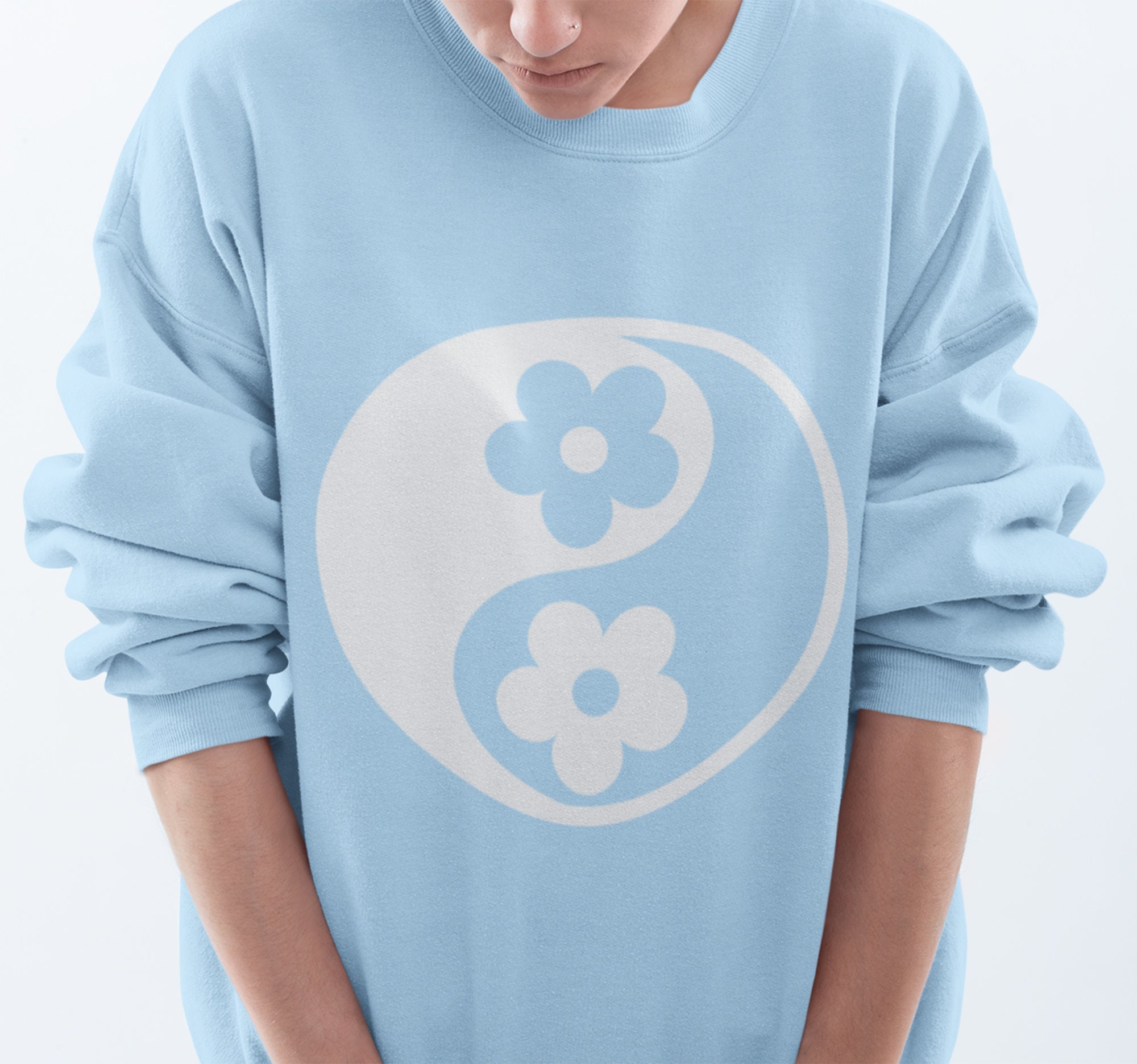 Yin Yang Blue Pattern Print Women Off Shoulder Sweatshirt