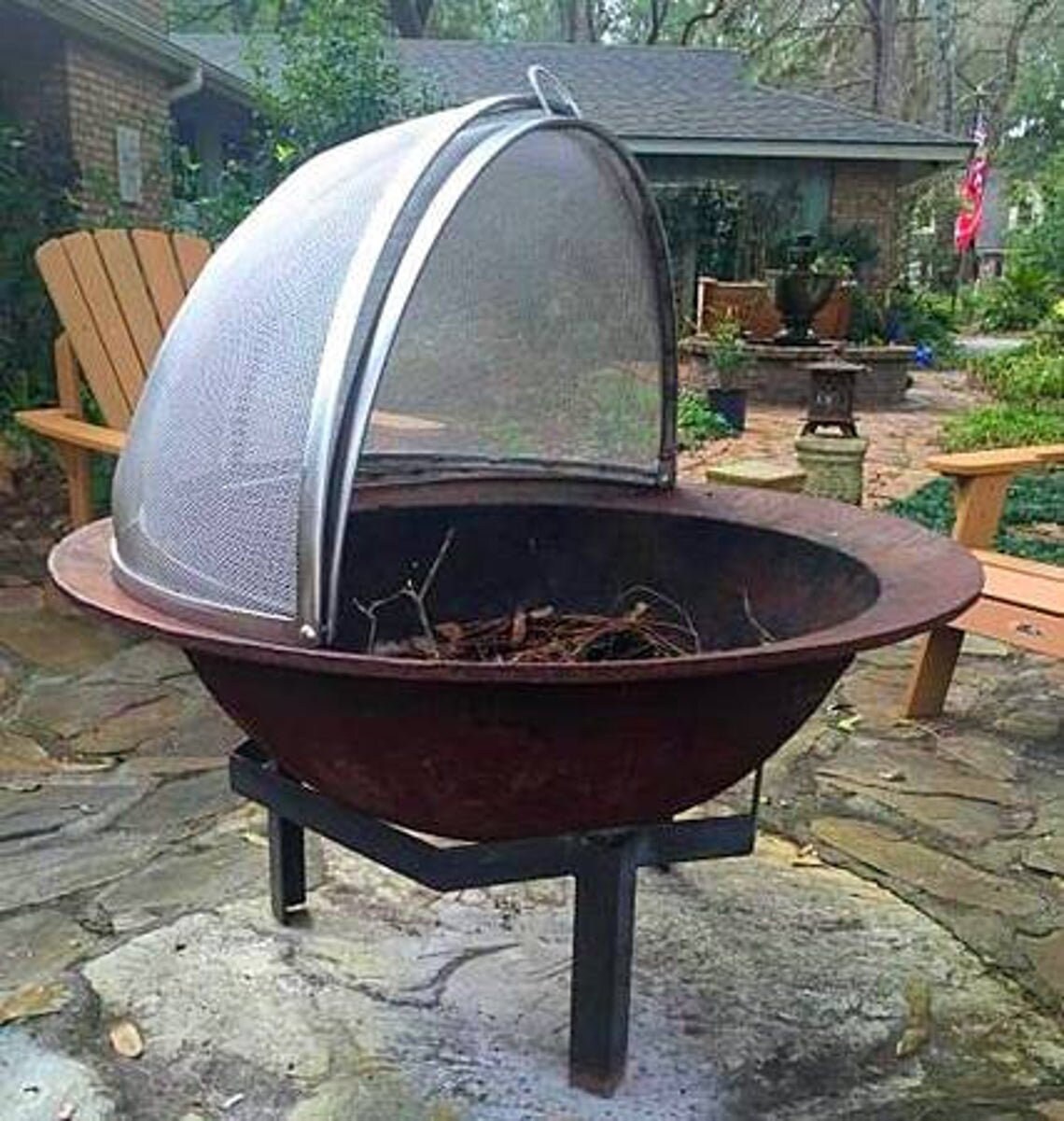 Fire Pit Screen Dome Firepit Screen Stainless Steel Round Etsy
