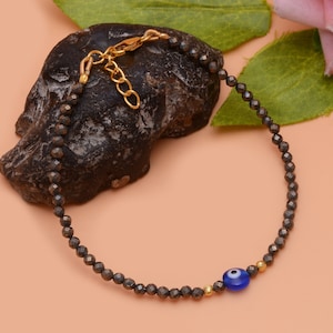 Braccialetto anti-malocchio / Braccialetto in pirite / Braccialetto riempito in oro 14k / Braccialetto con pietre preziose / Braccialetto con pietre preziose in pirite / Braccialetto in pirite dorata