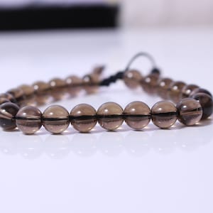 Smoky Quartz Round Beaded Bracelet - Crystal Jewelry, Gemstone Bracelet, Healing Crystals and Stones, Birthstone Jewelry, Macrame Bracelet