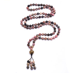 Rhodonite Mala Beads Necklace 108 Prayer Beads Gemstone Fertility Mala Bead Heart Chakra Healing Mala Anniversary Gift for her him Japa Mala