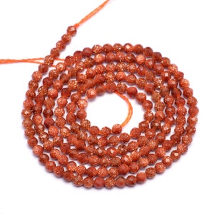 SunStone 3mm Faceted Round Beads Micro Faceted Small Natural  Laser Diamond Cut Sunstone Dedicate Beads Gemstone 15.5&quot; Strand