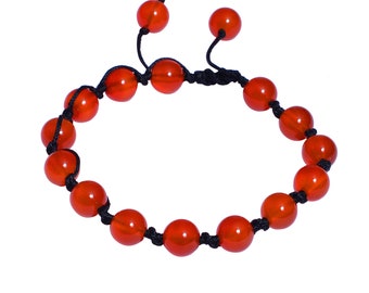 Bracciale Regolabile In Diaspro Rosso Naturale | Nappe Macramè, Perline 12 Mm, Chakra Reiki, Unisex, Dall'India